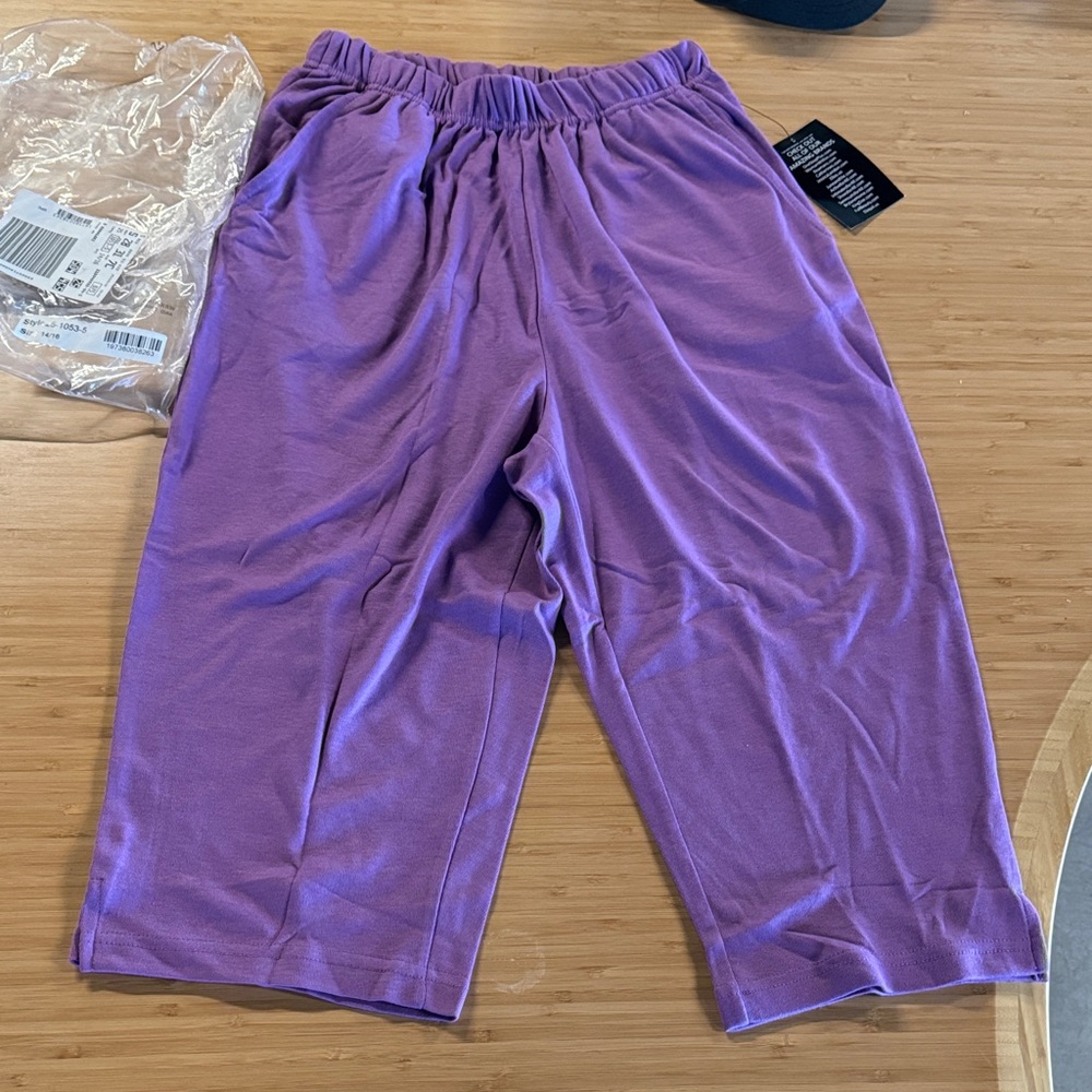 Jessica London Violet Purple Sweatpant Stretch Capri Pants size 14/16 NWT